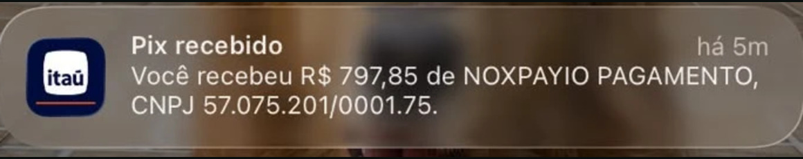Notificação do banco informando Pix recebido de R$ 797,85