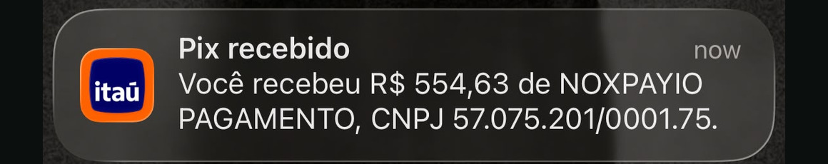 Notificação do banco informando Pix recebido de R$ 554,63